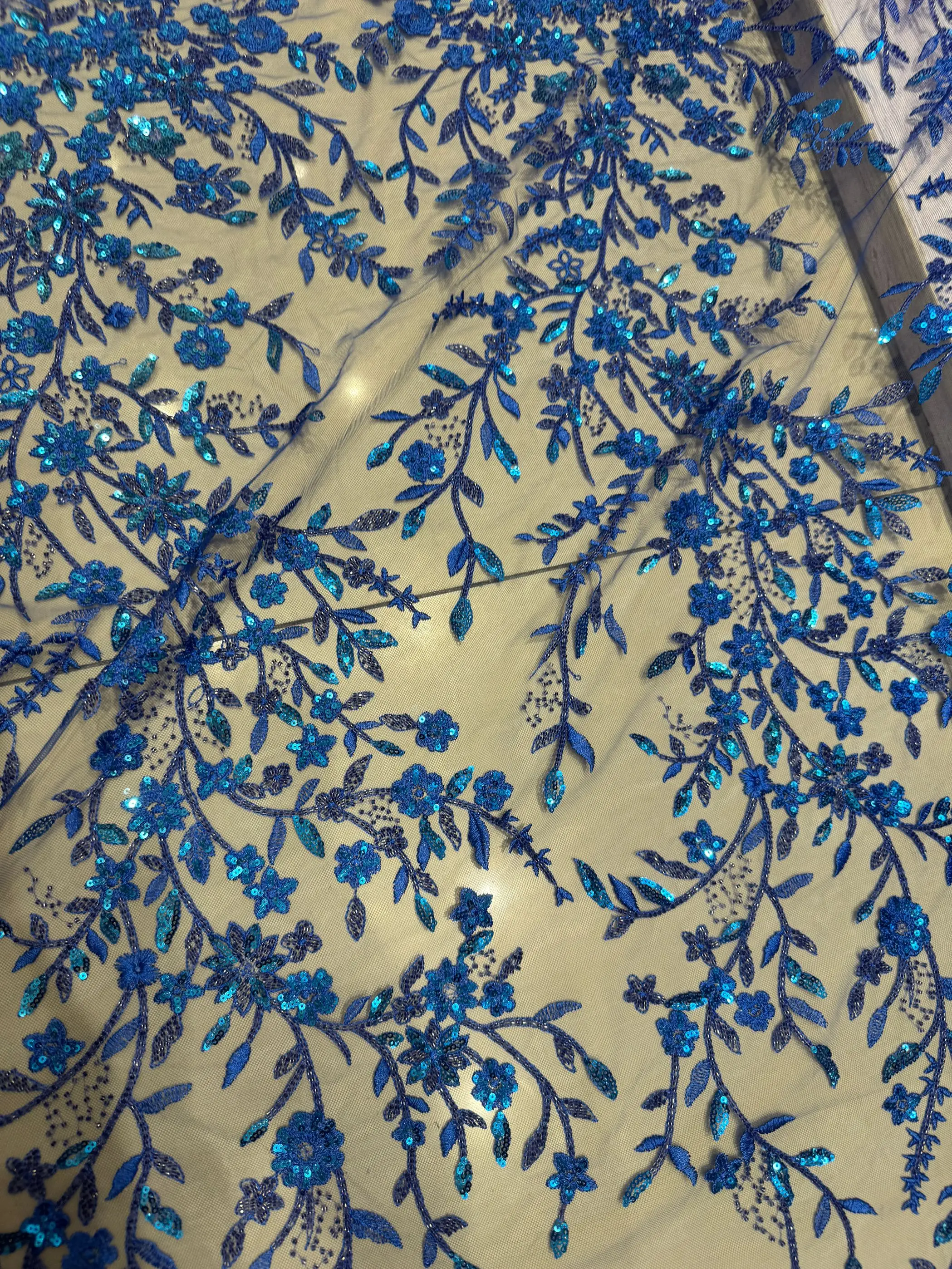 13 Colors Beaded Embroidered Sequin Plant Form Material Evening Party Gown Mesh Wedding Dress Appliqued Fabric