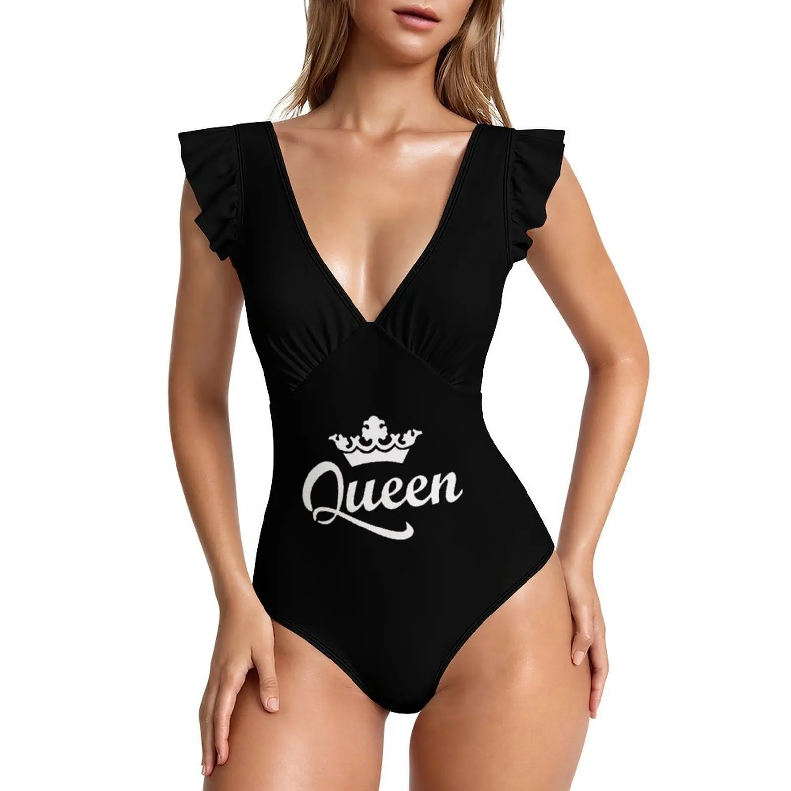 Queen print women's one-piece swimsuit with abdominal control suitable for beach vacation swimsuits