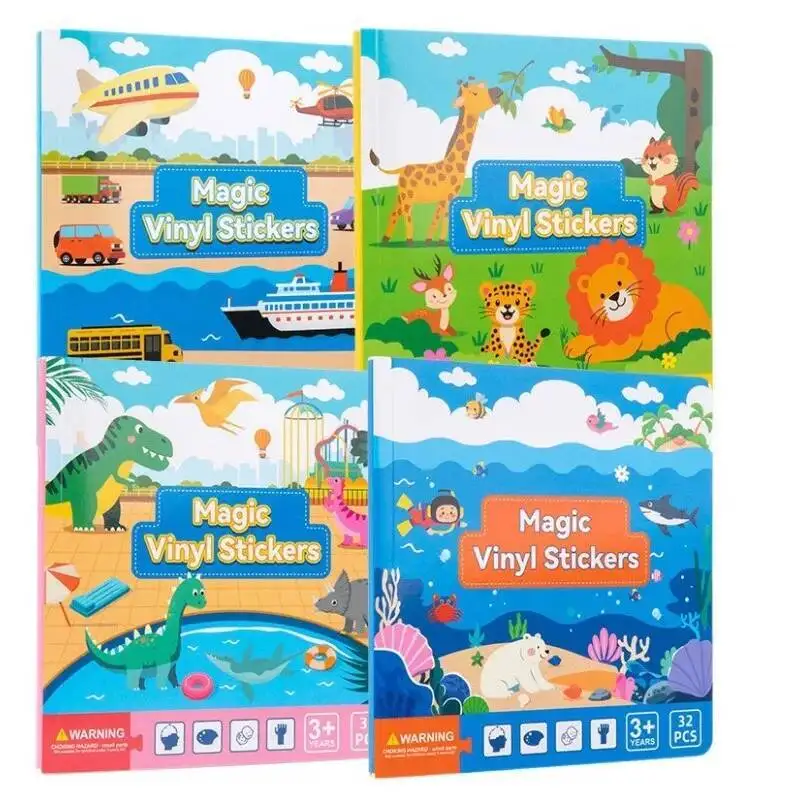 Reusable Sticker Book Multiple Scenarios Cartoon DIY Puzzle Quiet Busy Book Educational Learning Cognition Toys for Children