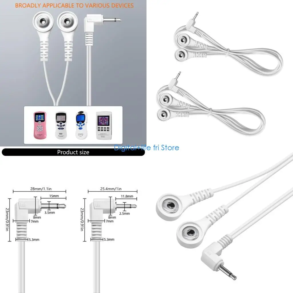E06D Double 3.5mm Electrode Replacement Wire With 2.5mm 3.5mm Angled Plugs For TENS Units And Electric Muscle Stimulators