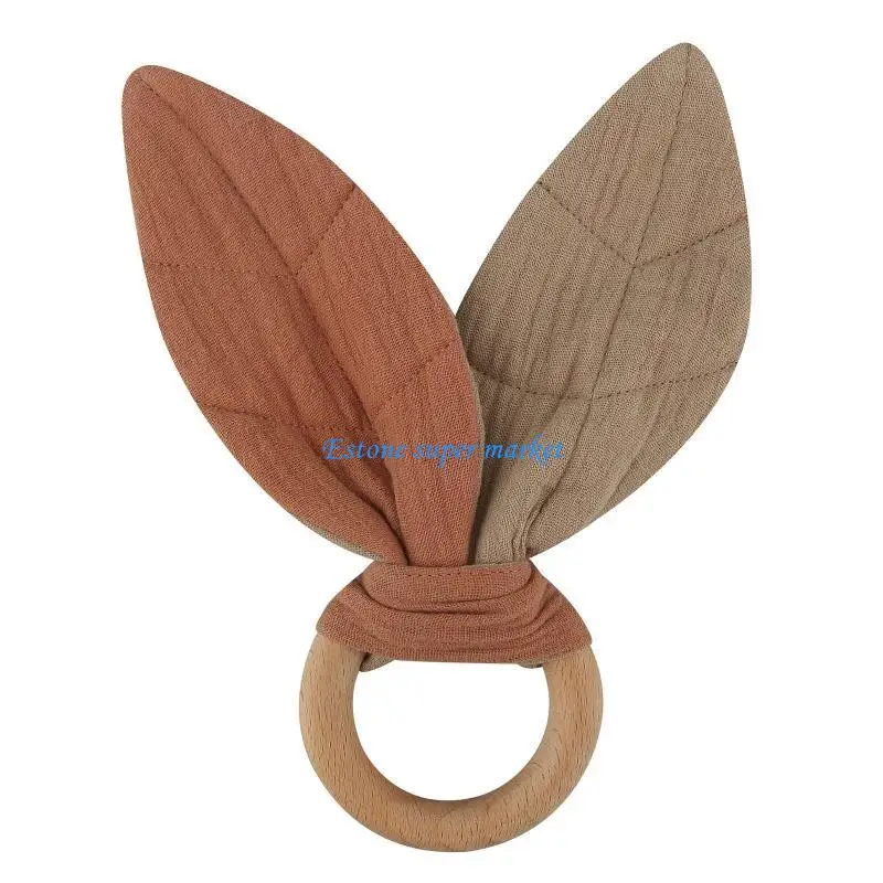 090B Christmas Baby Bunny Ear Teething Ring Safety Wooden Teether for Children Kids