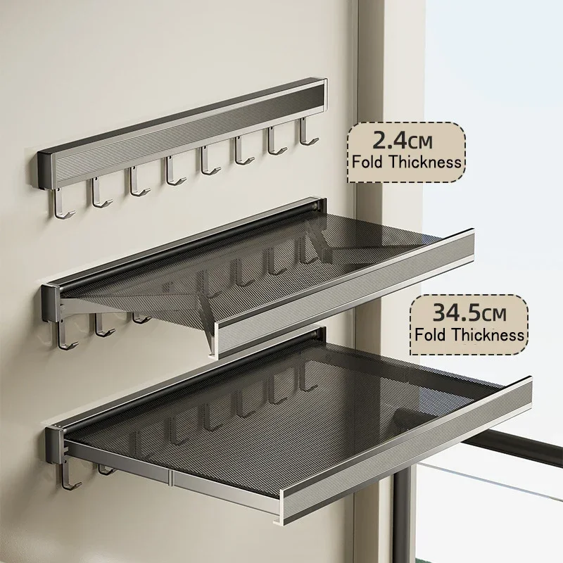 Intrekbaar Droognet Aan De Muur Opvouwbare Opbergplank Aluminiumlegering Droogrek Sokken Drooghouder Kledinghanger