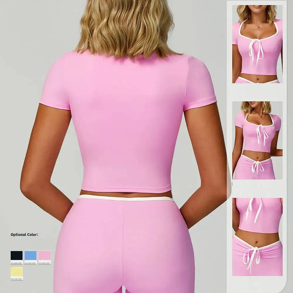 

Женский топ для йоги с V-образным вырезом и контрастной отделкой для занятий спортом на открытом воздухе