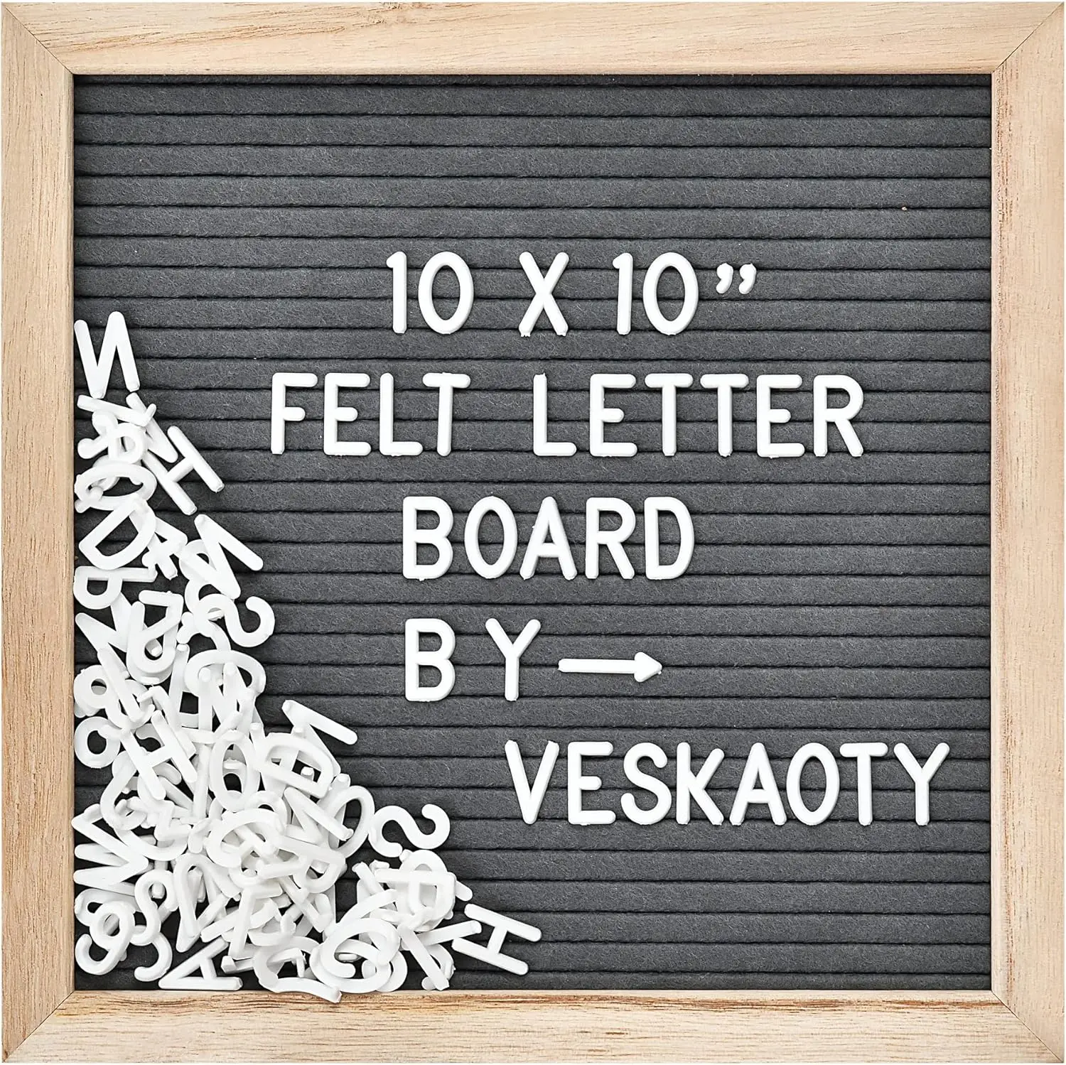 

10x10 Felt Letter Board with 294 Letters, Numbers & Symbols, Gray Wood Frame