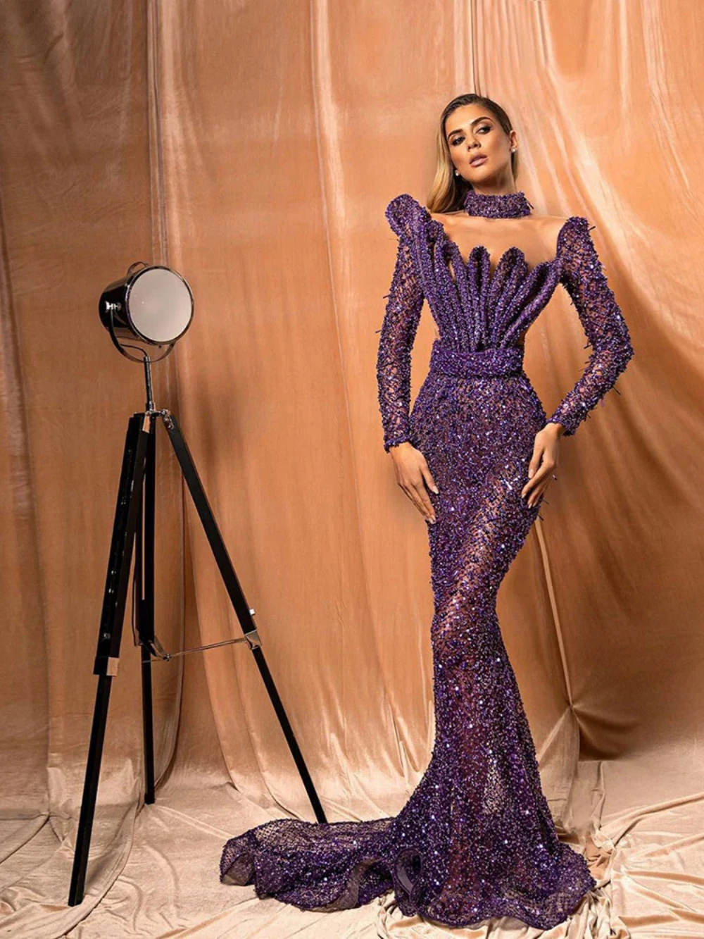 Lindo roxo frisado vestido de noite sexy ilusão vestidos de festa de casamento para mulheres personalizado sem alças sem costas vestido de cocktail