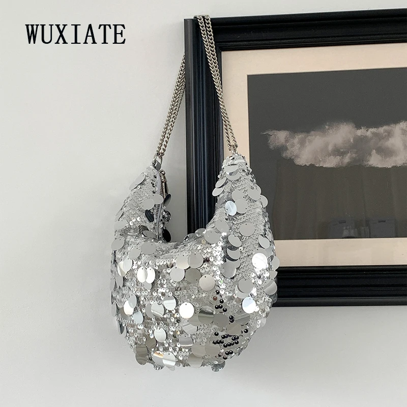 WUXIATE-حقيبة كتف نسائية ، حقيبة ترتر سوداء ، محراب عالي الإحساس ، حقيبة سلسلة عصرية