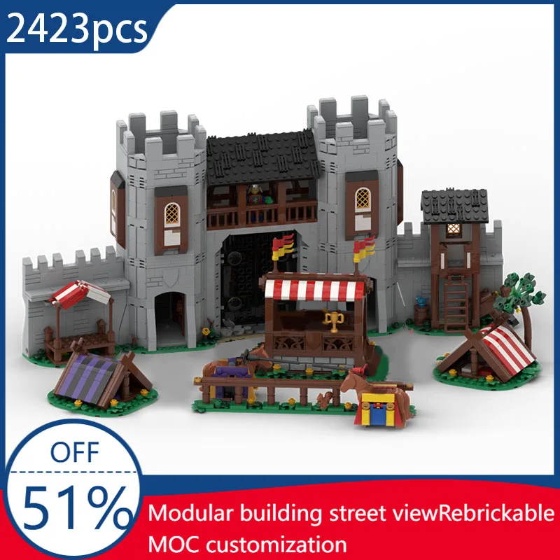 

2423 PCS MOC Medieval European Architecture Brick Series Tournament Castle Modular Building Block ModelKids DIY Assembly Gifts