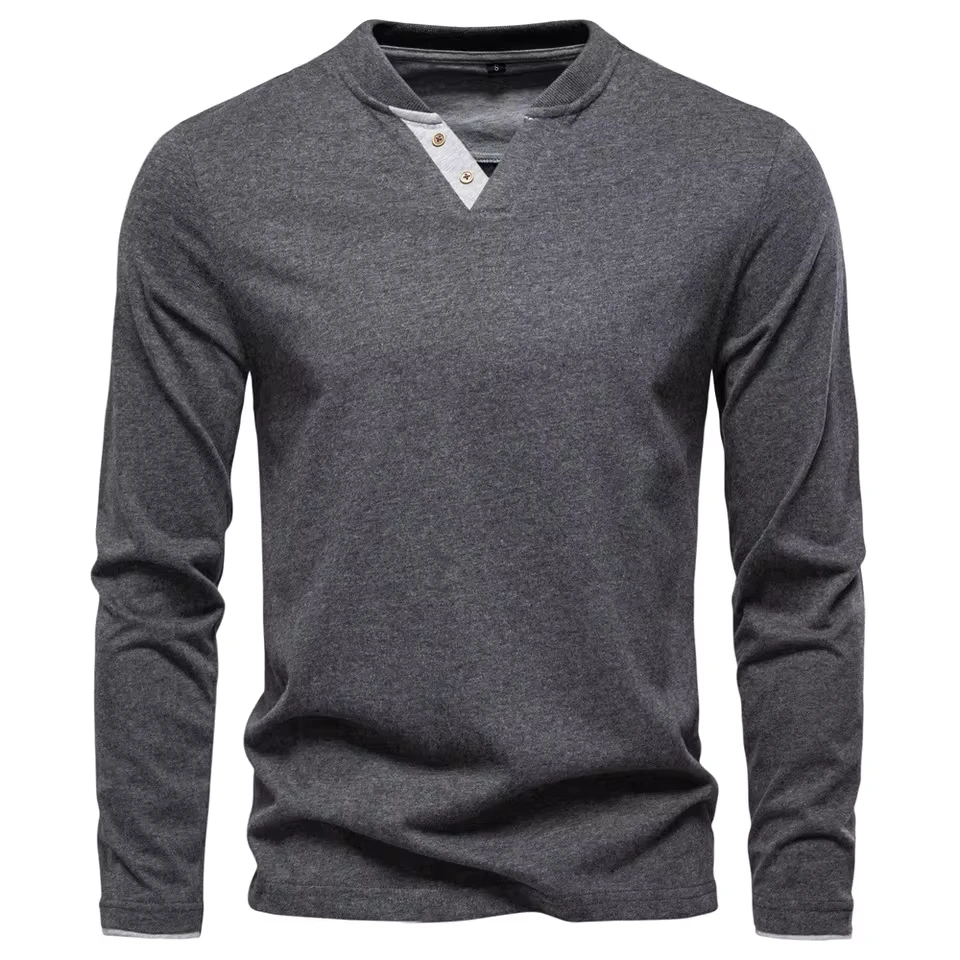 

Men's V-neck Long Sleeve Casual Trendy Loose Simple Basic Cotton T-shirts Autumn 2025 New Fashion Male Undershirts Clothes Tops