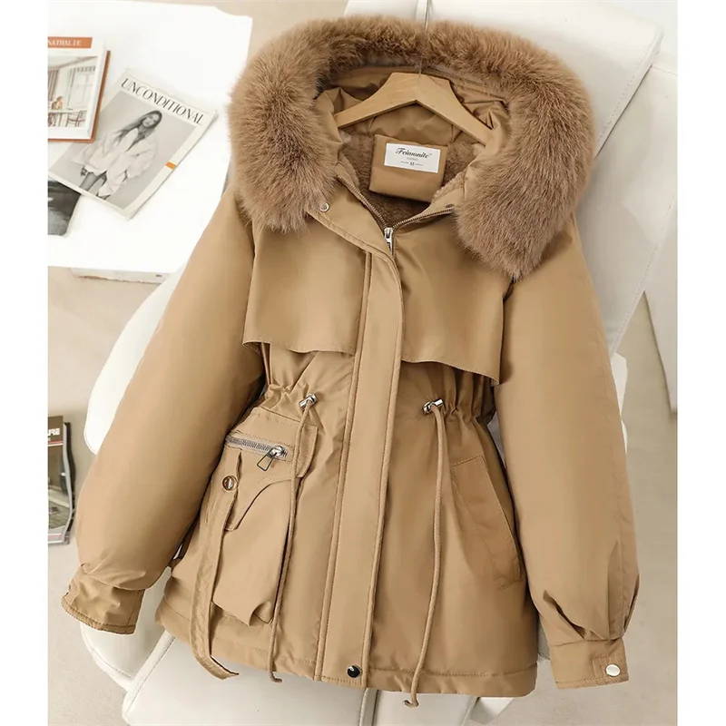 Puffer Jackets Women The detachable Pie Overcomes Winter 2025Waist Slim Fur-Fur Integration Thick Warm Cotton Padded Coat Female