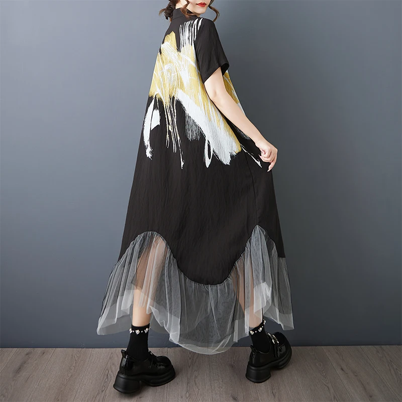 Estate nuovo allentato di grandi dimensioni stampato Me Splice Casual Sweet ort Sve irt Dr sopra il ginocchio misto cotone poliestere Dr