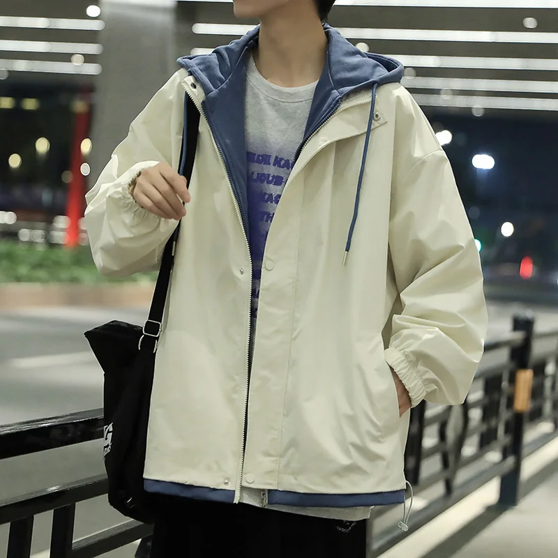 

Hooded jacket, fake two-piece jacket, men's loose top, handsome spring and autumn couple style, casual