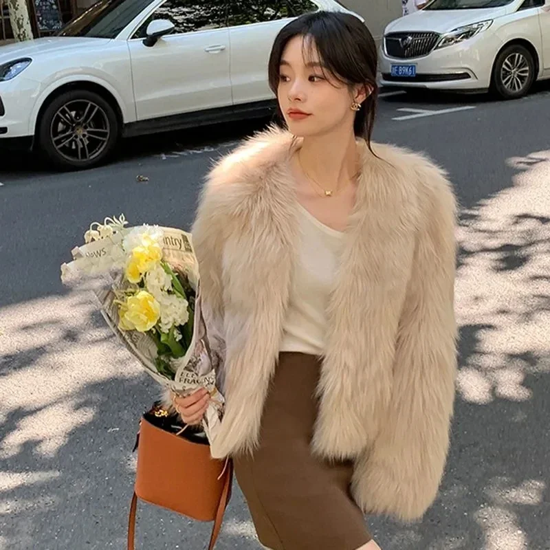 2026 New Winter Womens Faux Fur Coat Fashion Casual Imitation Fox Fur Jacket Short Loose Versatile Womens Fur Coats Top 3