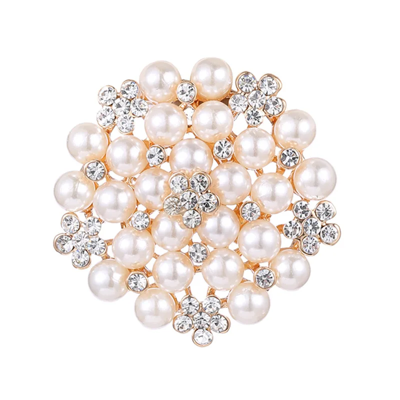 High Quality Silver Plated Rhinestone Imitation Pearl Round Flower Brooches Pins For Women Luxury Pearl Brooches Jewelry Wedding