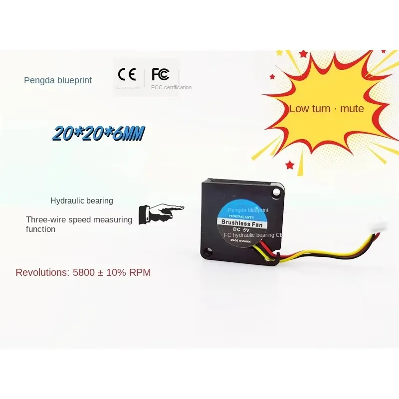 pa  Blueprint Silent 2006 Turbo Blower 5V 0.028A Hydraulic Low Speed 2CM Speed Measuring Cooling Fan20*20*6MM