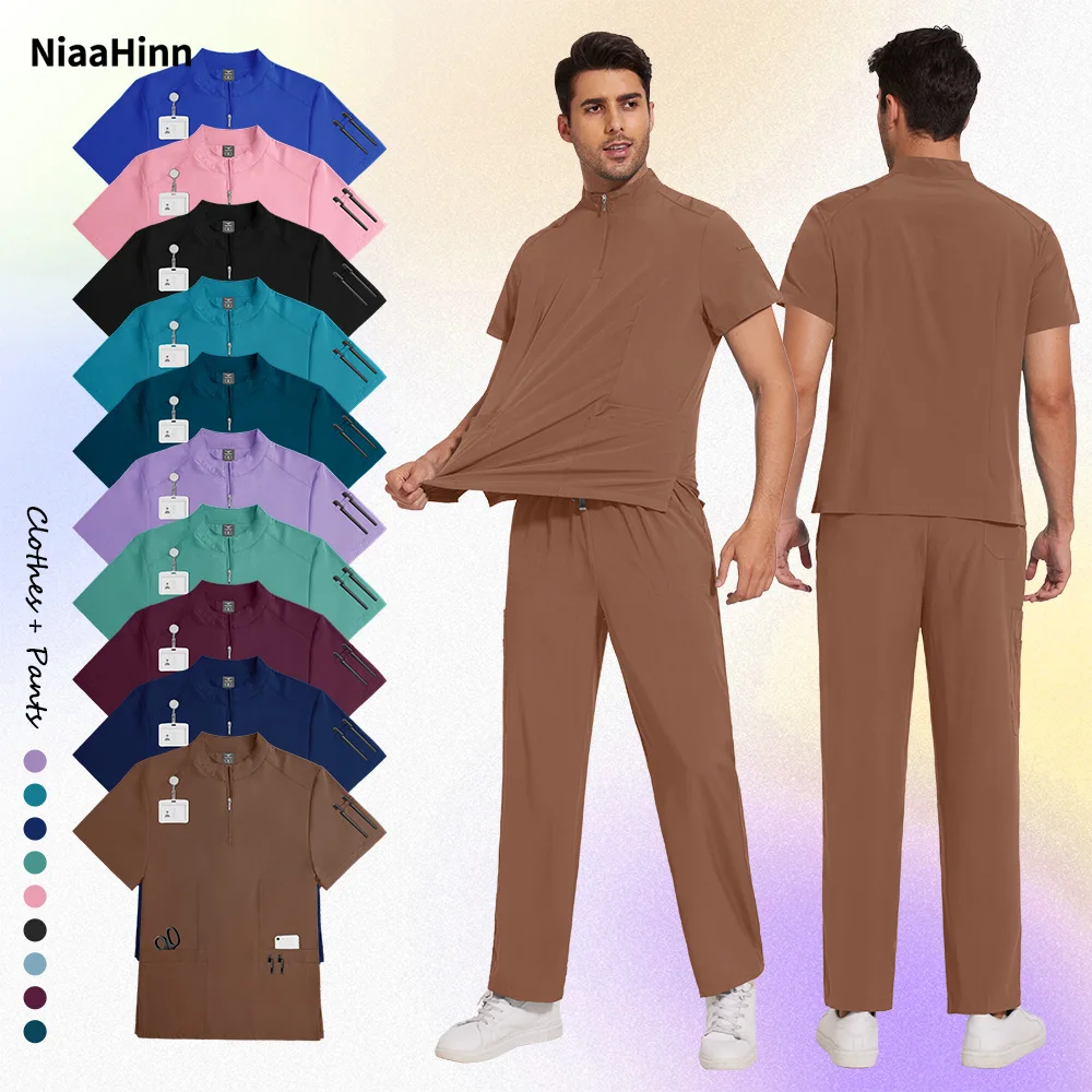Niaahinn Operatiekamer Uniform Unisex Medische Scrubs Set Schoonheidssalon Werkkleding V-hals Ziekenhuis Arts Chirurgische Werkkleding Mannen
