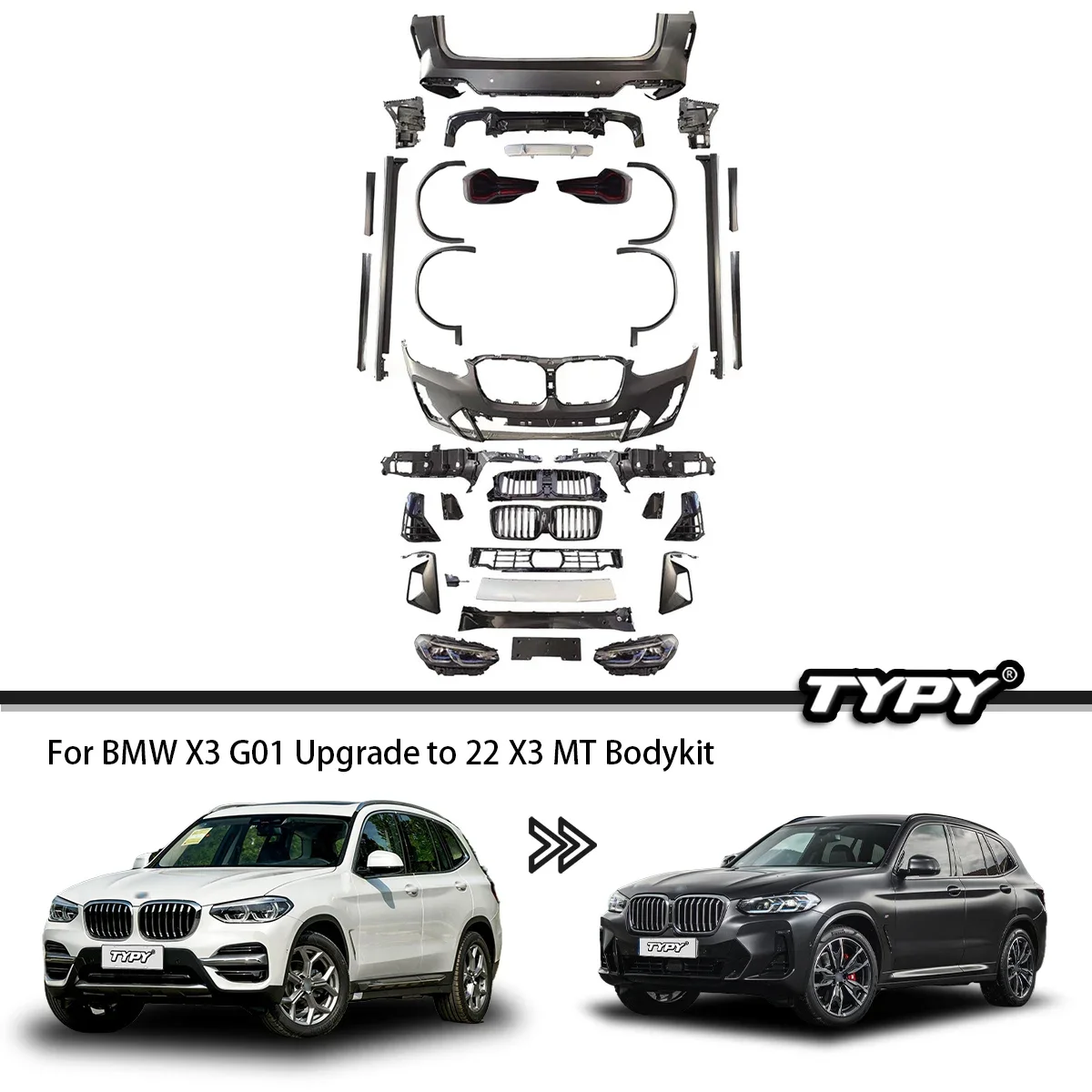 Car Body Kits For BMW X3 G01 2018-2021 Upgrade To 2022 X3M Style Front Dnd Rear Bumpers 1:1 Design Car Accessories