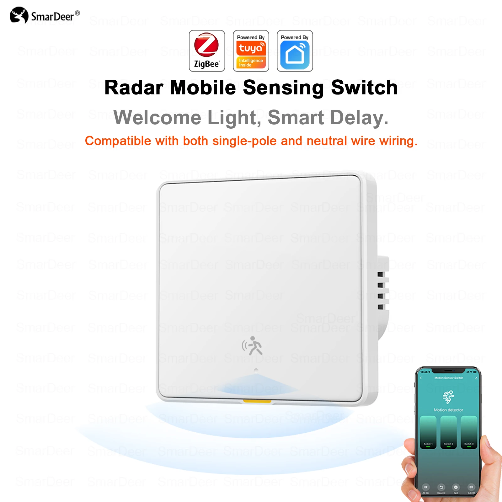 SmarDeer Zigbee Radar Human Body Detector Smart Switch,Motion Sensor Light Switch Auto ON/OFF,Smart Home Automation Switch