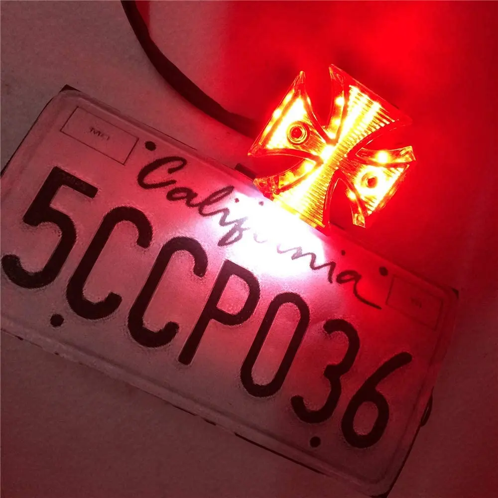 LED Motorcycle Tail Light Brake Running License Plate Taillights Maltese Cross Red Lens Dual Sport Dirt Bike Chopper Quad Stop