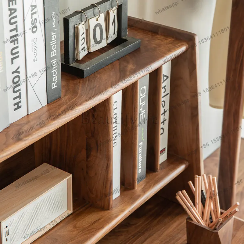 Nordic all solid wood desk bookshelf integrated North American black walnut modern simplicity