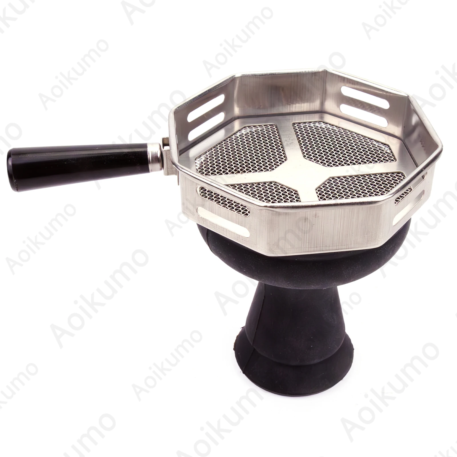 فلتر كربون مثمن للشيشة من الفولاذ المقاوم للصدأ مع ملحقات شيشة للحفاظ على الحرارة بمقبض أسود #1