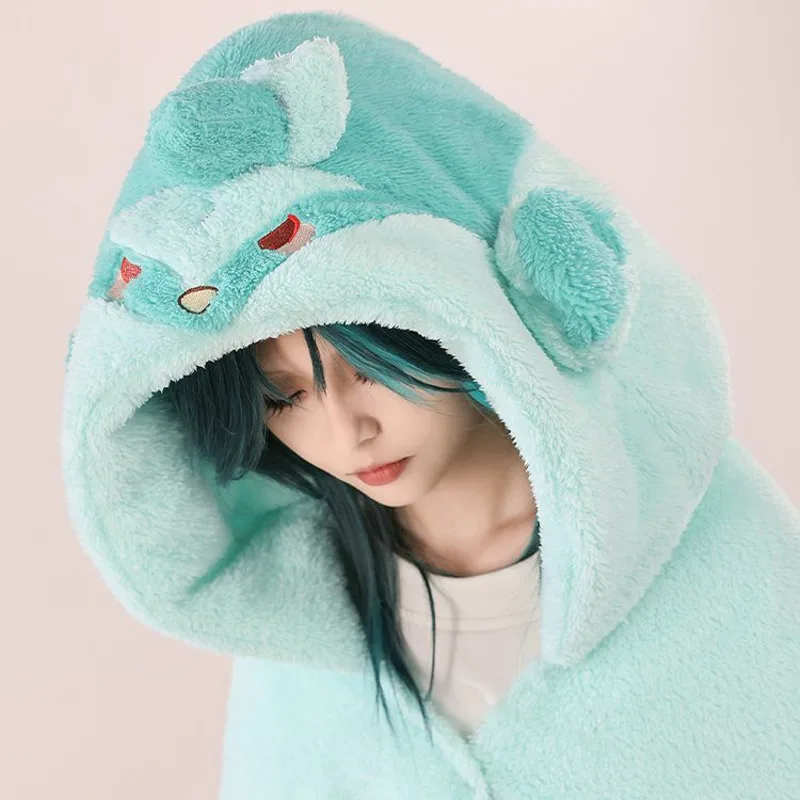 Genshin Xiao Fleece Air Conditioner Blanket Cute Cartoon Hooded Cape Stylish Autumn-Winter Warm And Comfortable Blanket Cosplay