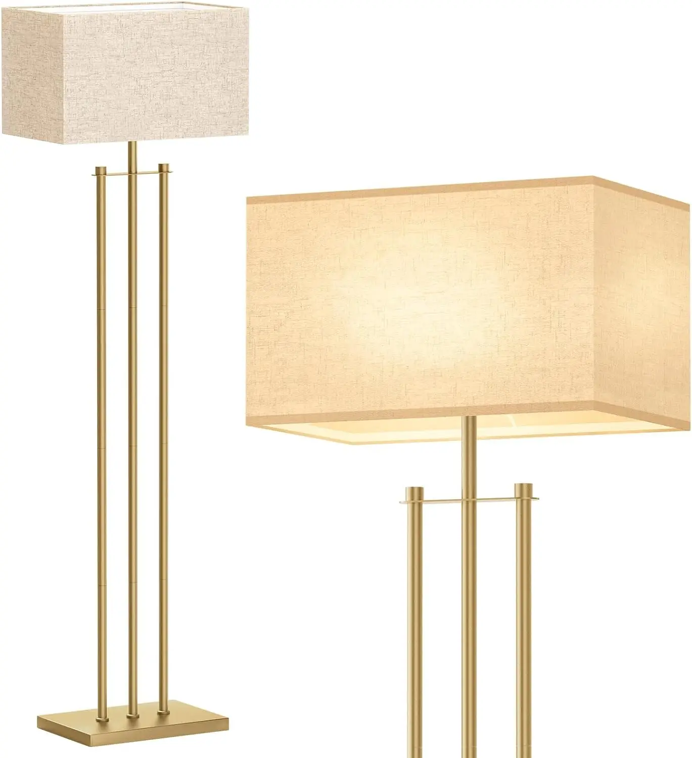 Addlon Gold Floor Lamps For Living Room, Tall Modern Standing Lamp With Linen Shade, Decorative Simple Design Floor Lamps For