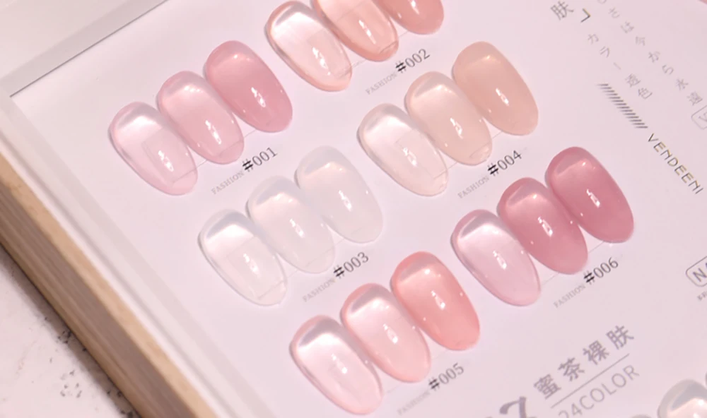 Vendeeni 24 Farben/Set Jelly Clear Gel Nagellack Semi-Permanent Hautfarbe Nude Pink UV LED Soak Off Gel Lack mit Display – Detail 16