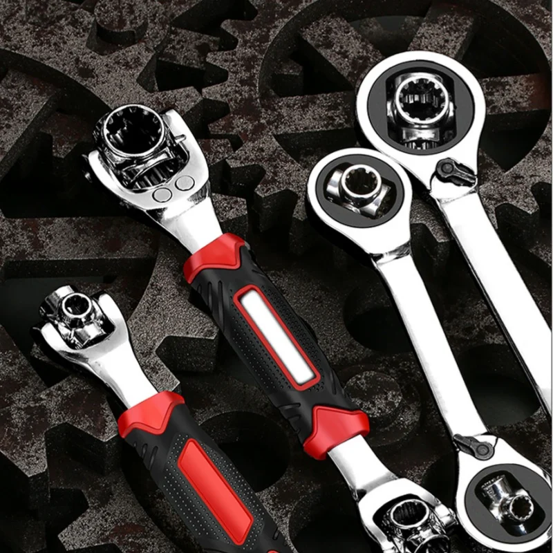 52 in 1 Multi-Functional Socket Works Universal Ratchet Wrench 360 Degree Multipurpose Tiger Wrench Non-Slip Handle Manual Tool