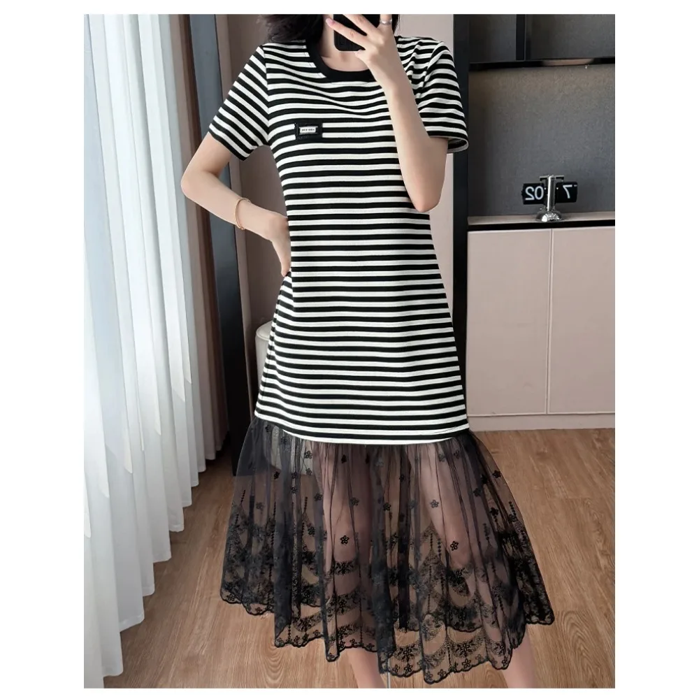 

Elegant Vintage Elegant Spliced striped Slim Dresses Evening High Street Plus Size Clothing women clothing