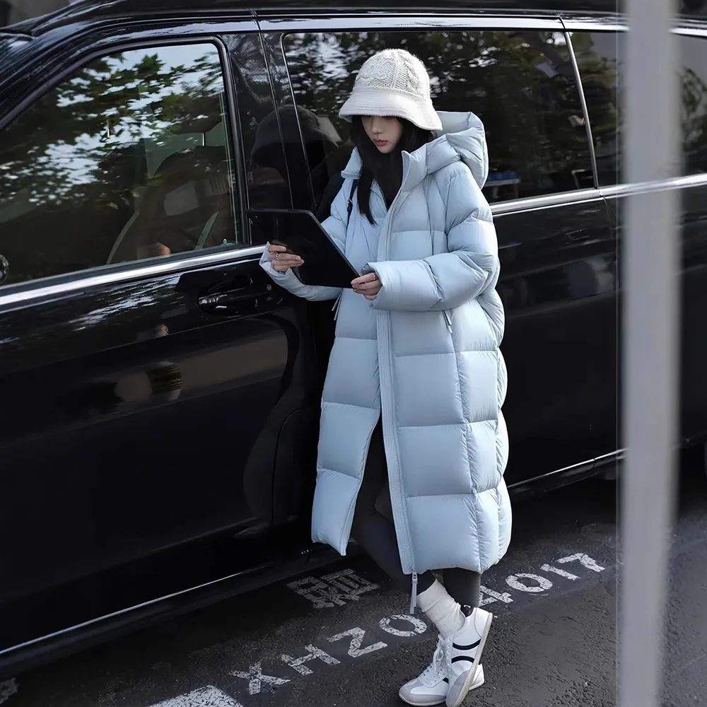 Medium To Long Down Cotton Jacket for Women 2025 New Style Hooded Over Knee Thick Winter Cotton Jacket