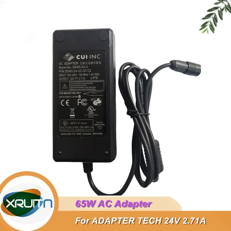 65W AC Adapter Charger For ADAPTER TECH ATS065T-P240 Power Supply 24V 2.71A