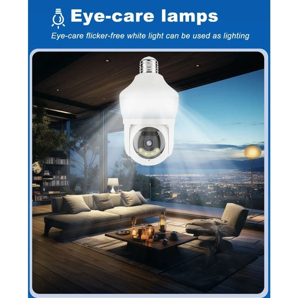 2K 5MP AI Lighting Bulb Security Camera, PTZ WiFi Indoor Camera, Two-Way Audio Auto Tracking Night Vision