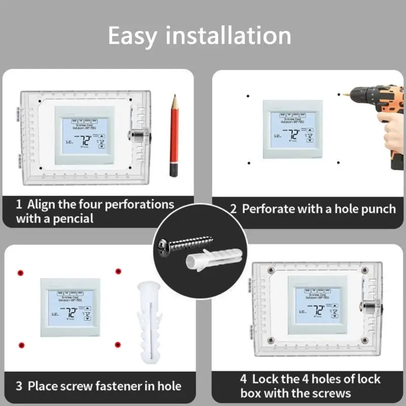 LX0C Universal Thermostat Lock Box with Key Wall Mounted Clear Thermostat Cover with lock Thermostat Guard Protective Cover