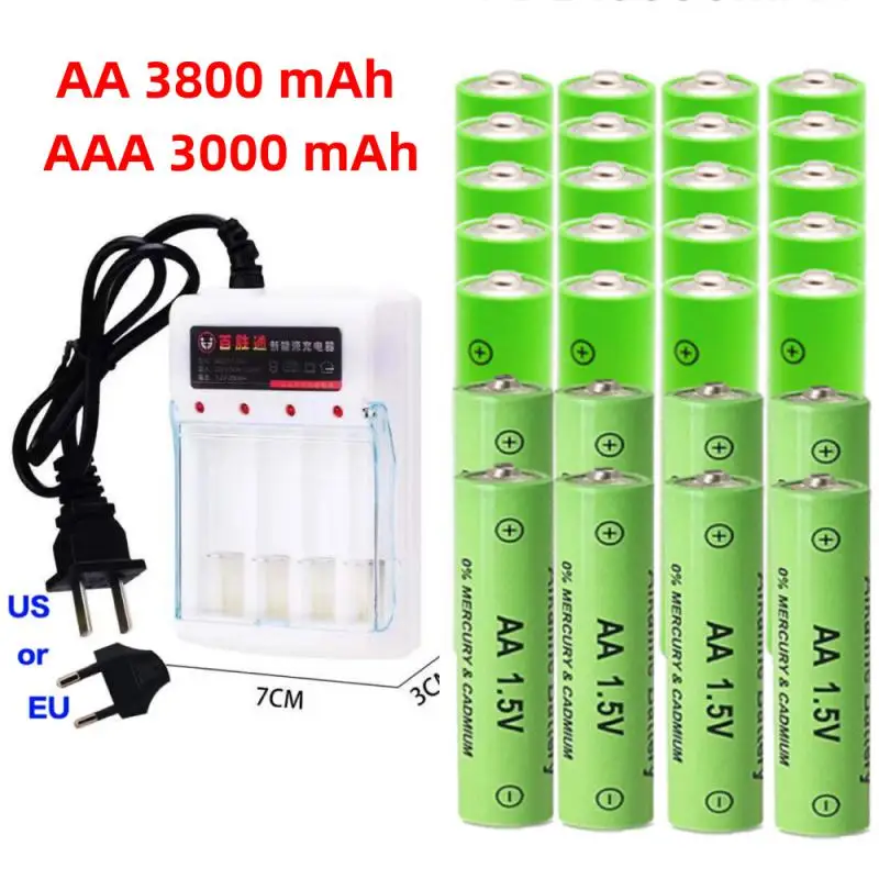 1.5V AA + AAA NI MH Rechargeable AA Battery AAA Alkaline 3800-3000mah For Torch Toys Clock MP3 Player Replace Ni-Mh Battery