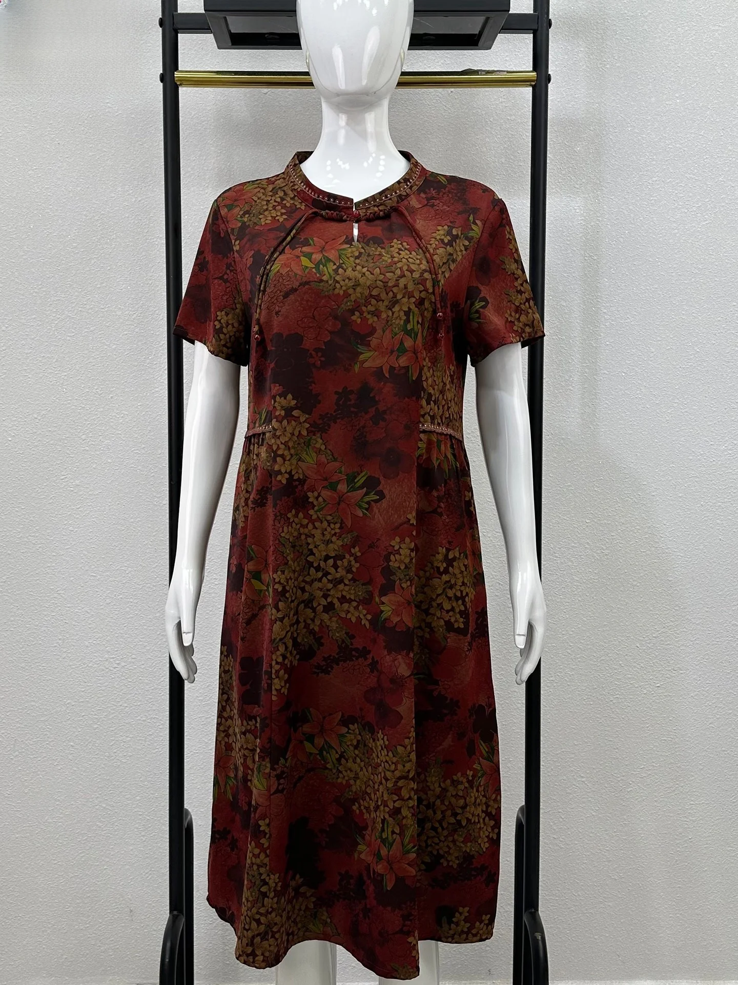 

Ele Summer Qipao Dr for Mom Middle-Aged And ly Women Faionable Loose Fit Long Sve Floral Print Button Closure