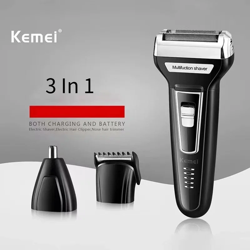 Kemei Multi funcional Impermeável 3-em-1 Beleza Set Faca Cabeça USB Barba Barbeador Nariz Barbeador Elétrico KM-6558