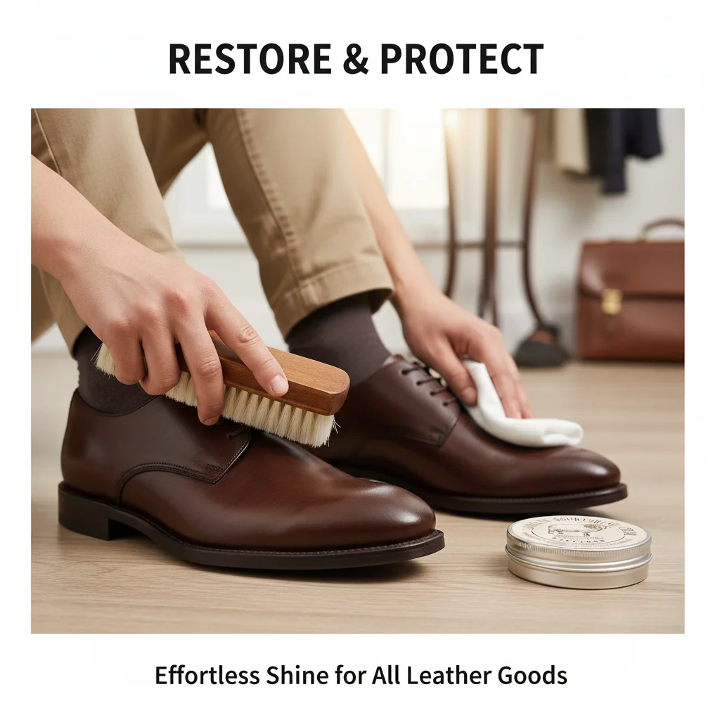 Sheep Oil Leather Nursing Cream Shoe Polish Wax & Soft Wool Polishing Brush Cleaning Tool Kit for Leather Furniture Shoes Bag