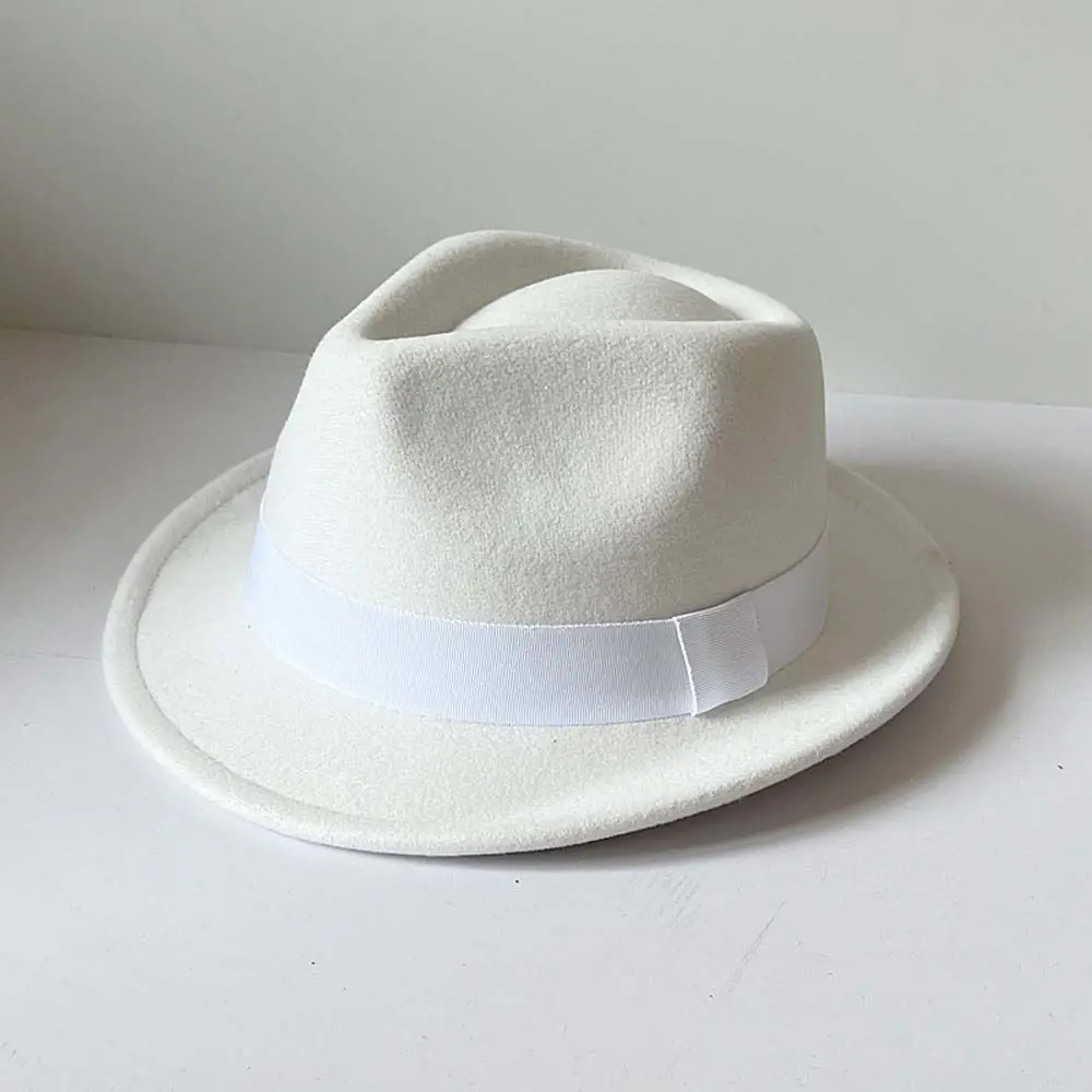 Jazz-Hut, klassischer Fedora-Hut, Vintage-Hut in einfarbiger Ausführung, Trilby-Hut, eleganter Hut aus weichem Wollfilz, für Partys. – Detail 6