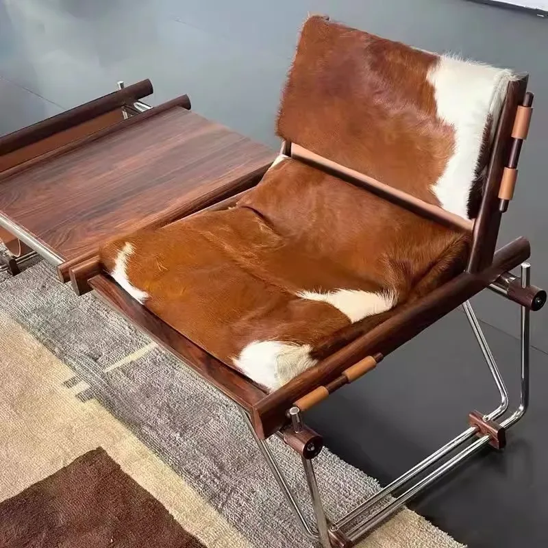 Medieval Leisure Chair Premium Retro Bench Bauhaus Designer Milk Cowhide Coffee Book Chair Study Balcony