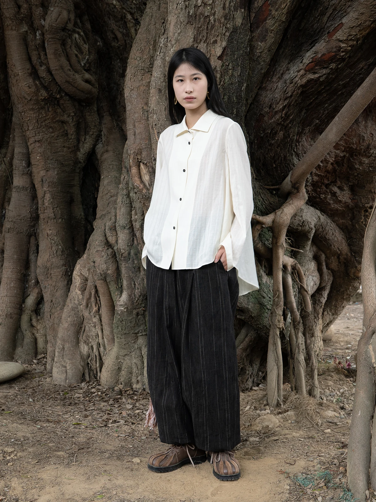 

Брюки женские прямого кроя Caira Spring 25SS с воротником-стойкой, абрикосовые, с плиссировкой, для офиса