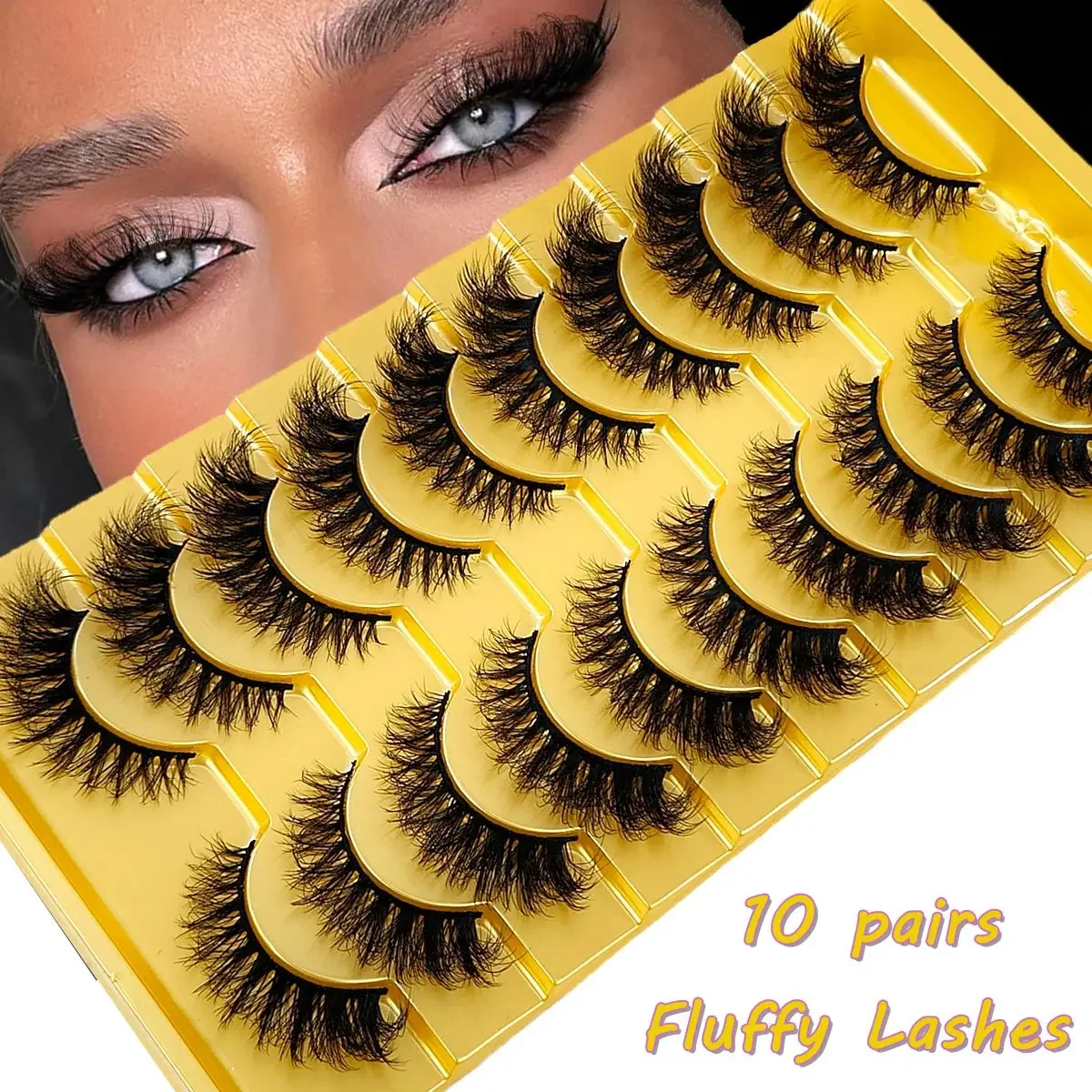 HBZGTLAD 10 Paar flauschige, weiche, künstliche Wimpern, künstliche Nerzwimpern, natürliche Wispy Lashes, Katzenaugenwimpern, dramatische, dicke Volumenwimpern