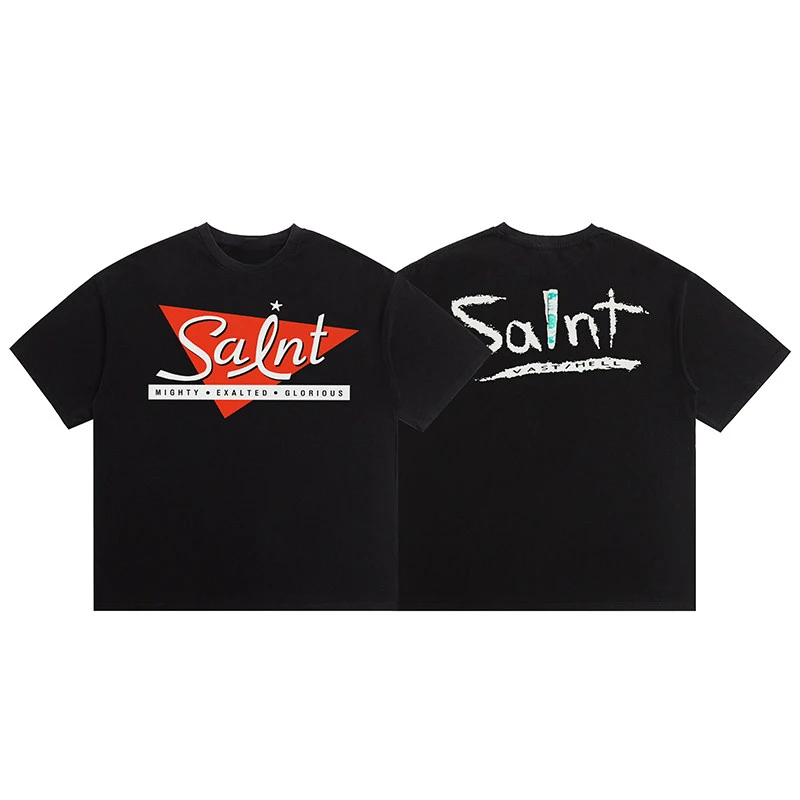 Summer Best Saint Vintage Michael American High Street Retro Short-sleeved Cotton T-shirts for Men and Women