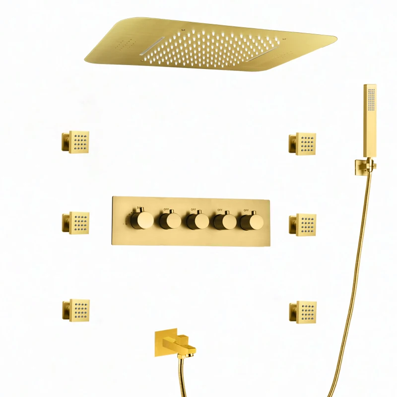 LED Music Concealed Shower System Ceiling Rainfall Shower Head Brass Waterfall Bathrooom Faucets Intelligent LED Bath Shower Set