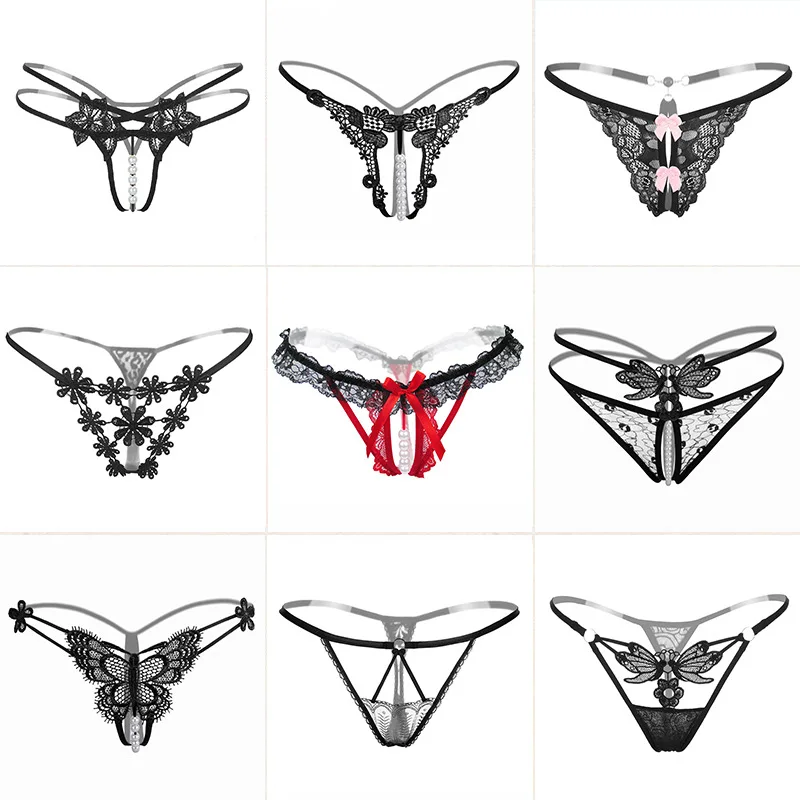 

Women's sexy Panties Floral Lace Panties Thong Panties Bag 4(Black,L)