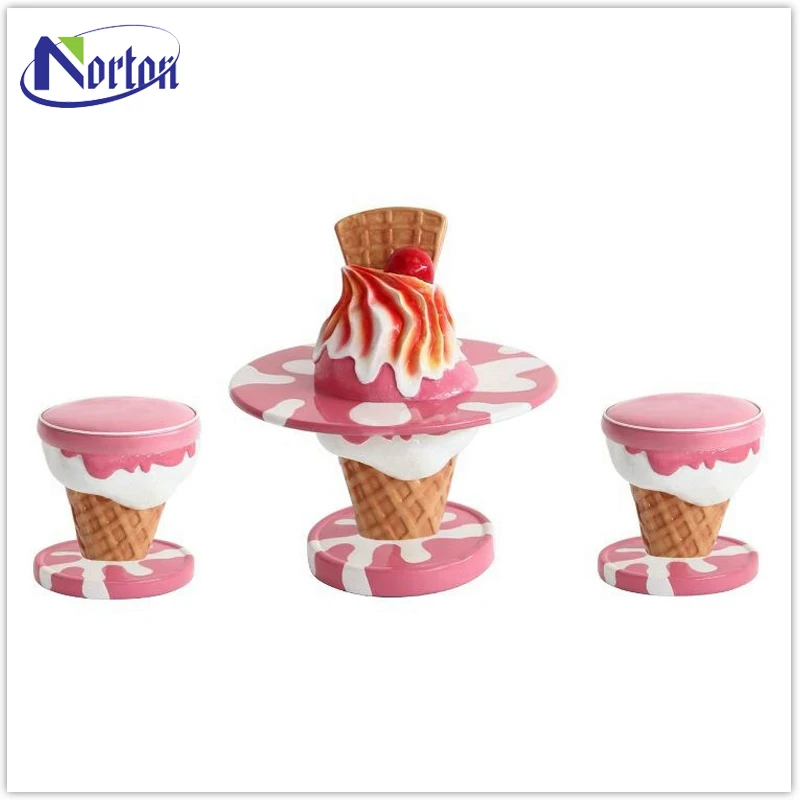 Interior decoration ice cream chair and table fiberglass sculpture for sale NTBM-034A