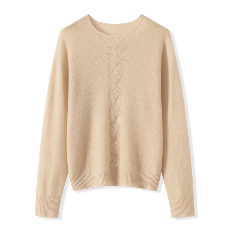 

Роскошный женский свитер из 100% кашемира, классический вязаный пуловер, мягкий свободный крой, однотонный топ с круглым вырезом