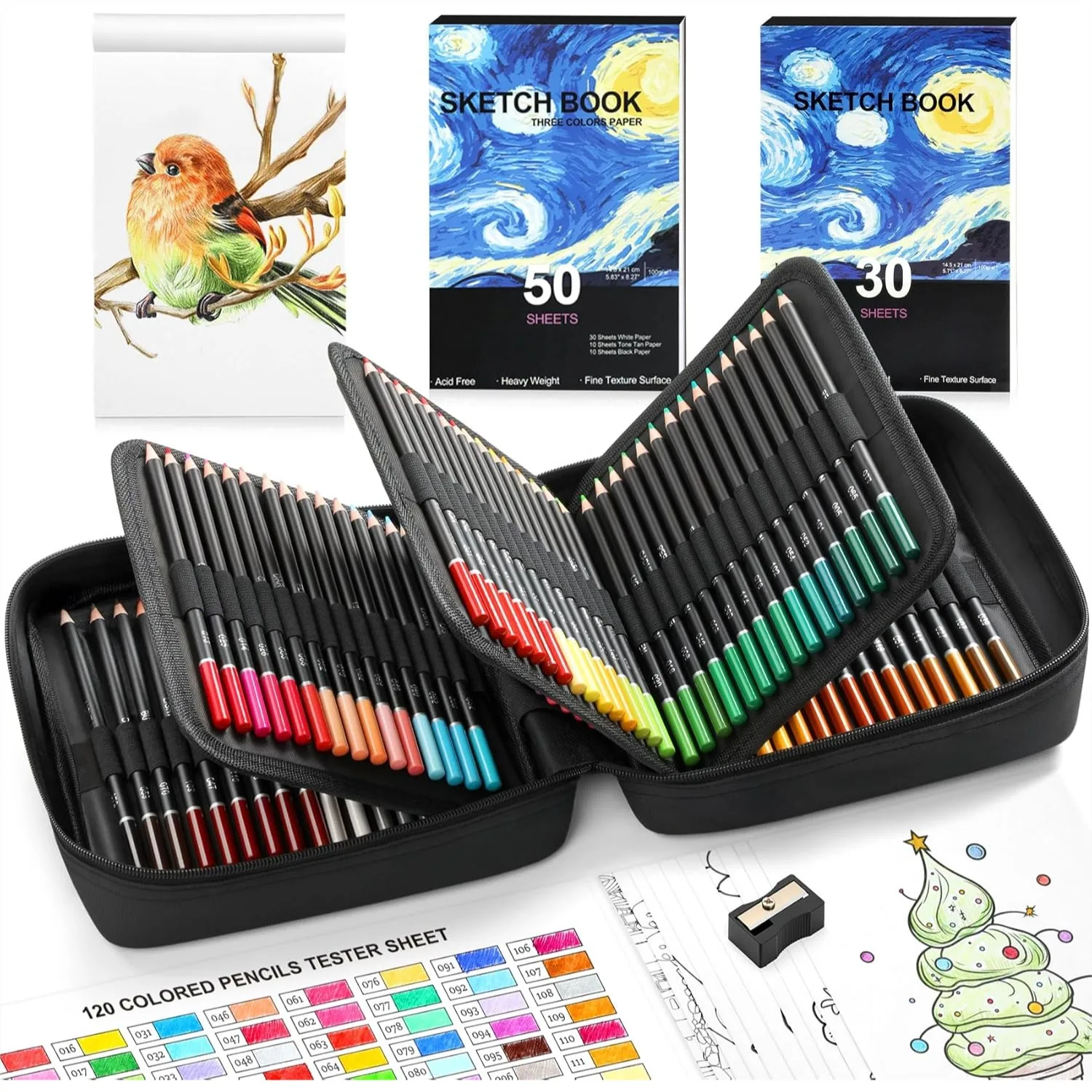 

120 Pack Colored Pencils for Adult Coloring Books, Soft Core Oil Based with Sketch Book and Zipper Case, Perfect Gift for