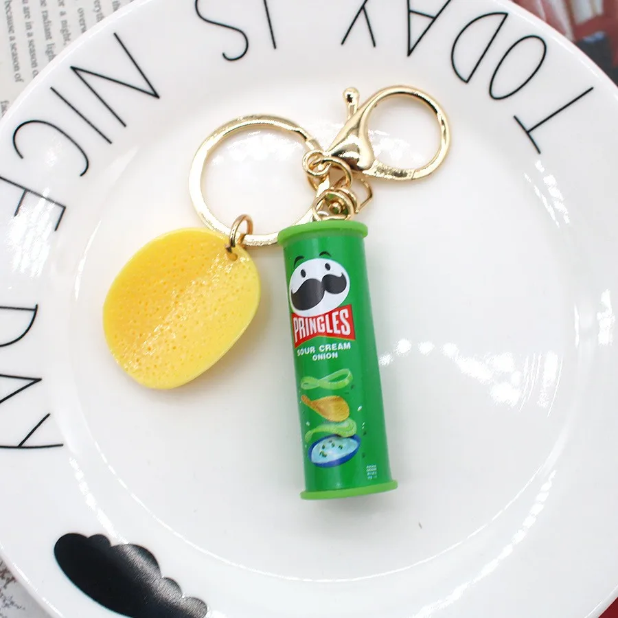 Food & Play Imitation Pringles Potato Chip Key chain bucket snack pizza potato chip pendant bag hanging gift