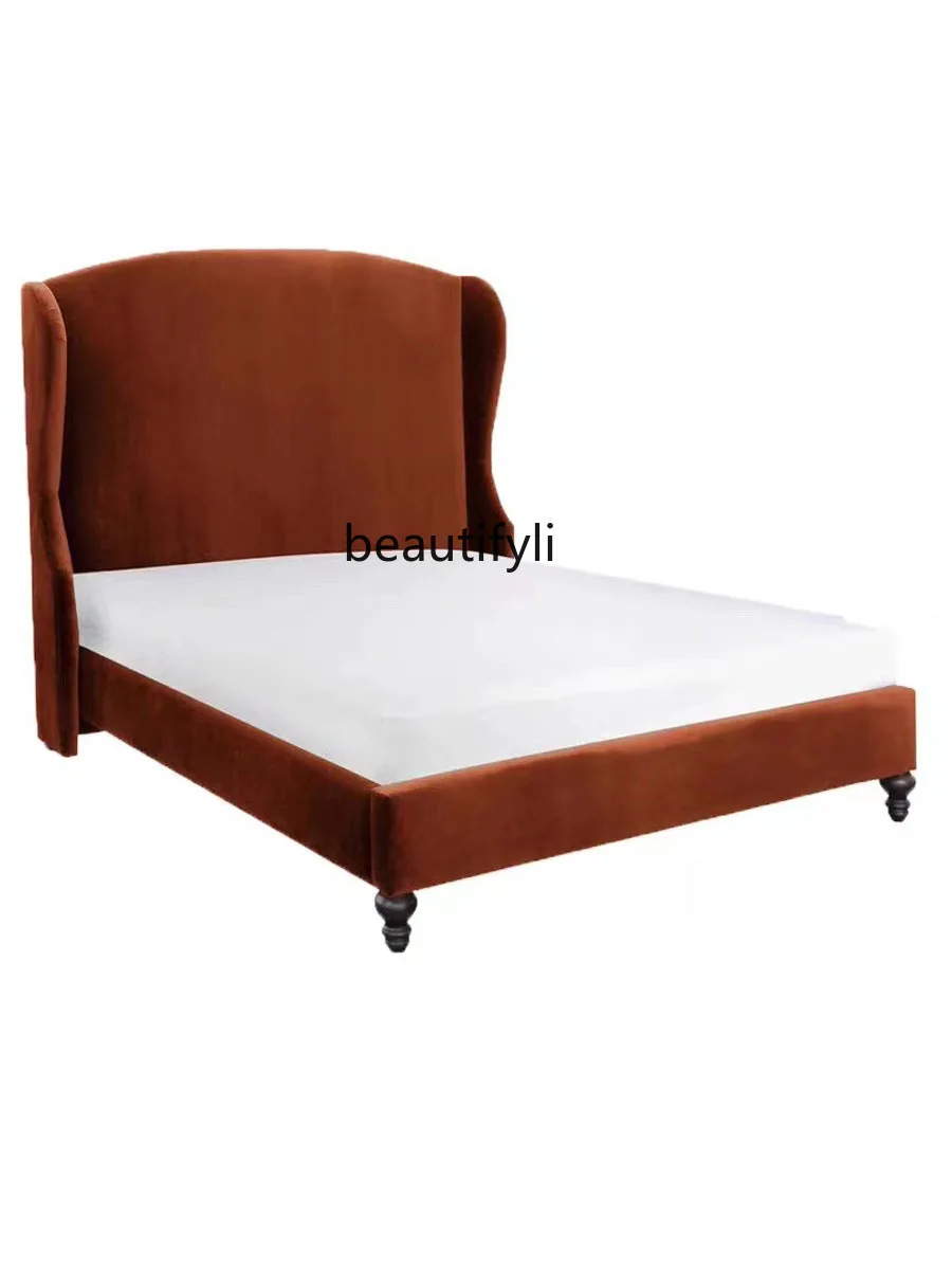 

American Fabric Double Bed French Entry Lux Princess Classical Modern Master Bedroom Marriage Bed 1.5 M Velvet Bed