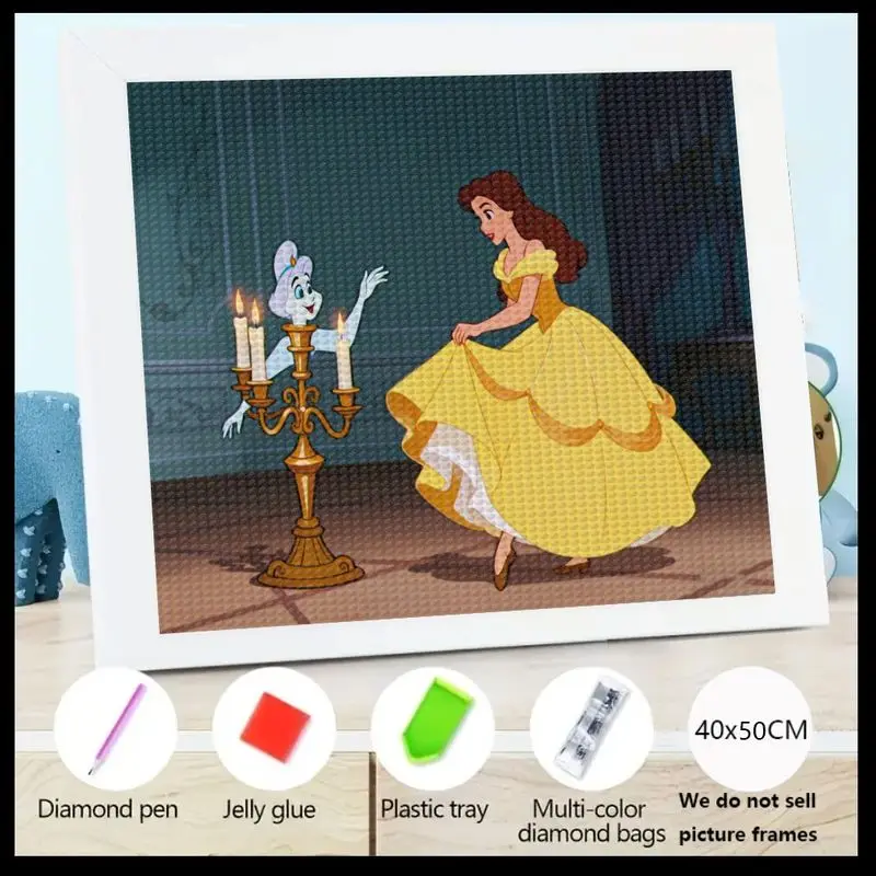 

1 шт., набор для алмазной живописи Disney Princess Belle & Lumière 5D, набор для рисования «Красавица и чудовище», полный дрель, большой кристалл «сделай сам», 40x50 см